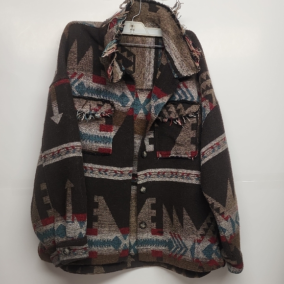 Jackets & Blazers - New In Geometric Aztec Patterned Vintage Brown/blue Jacket. Boho Country Western
